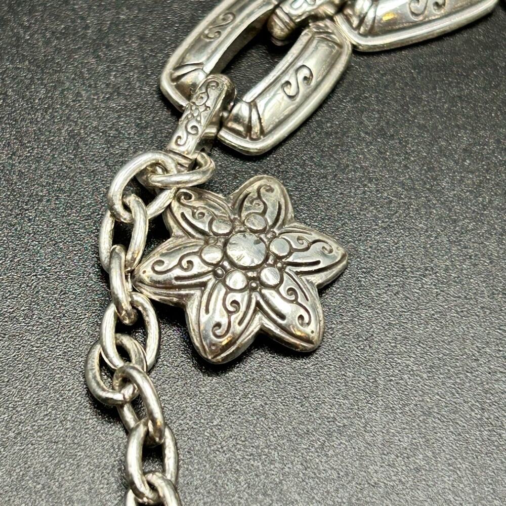 Brighton silver-plated rectangle link bracelet with dangling flower charm #H35 - Picture 2 of 11